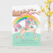 甘い突き出たポニーを持つ孫娘誕生日 カード (黄色い花)