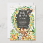 甘い素朴ベビーウッドランドアニマルズベビーシャワー 招待状 (正面)
