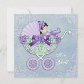 甘い紫と緑の赤ちゃんシャワー 招待状 (正面)