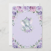 甘い紫のフローラ愛らしいゾウ1歳の誕生日 招待状 (裏面)