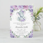甘い紫のフローラ愛らしい象の赤ちゃんシャワー 招待状 (スタンド正面)