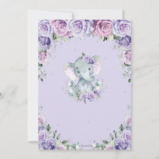 甘い紫のフローラ愛らしい象の赤ちゃんシャワー 招待状 (裏面)