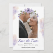 甘い紫のフローラ結婚式の日付カードを保存 招待状 (正面)