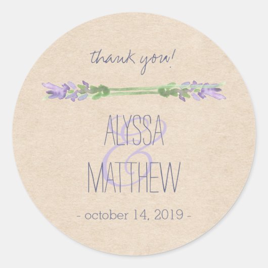 甘い紫素朴ラベンダーオンクラフトルック結婚ズ ラウンドシール (正面)