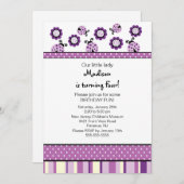 甘い紫色のてんとう虫の誕生日の招待状 招待状 (正面/裏面)