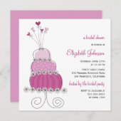 甘い紫色のウエディングケーキのブライダルシャワーの招待 招待状 (正面/裏面)