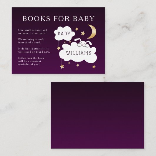 甘い紫色の子守歌のブックリクエスト赤ちゃんシャワー エンクロージャーカード (正面/裏面)