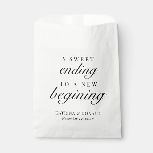 甘い終わりに新しい始めの結婚式の引き出物バッグ フェイバーバッグ (正面)