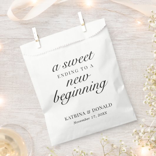 甘い終わりに新しい始めの結婚式の引き出物バッグ フェイバーバッグ (クリップ留めされた状態)