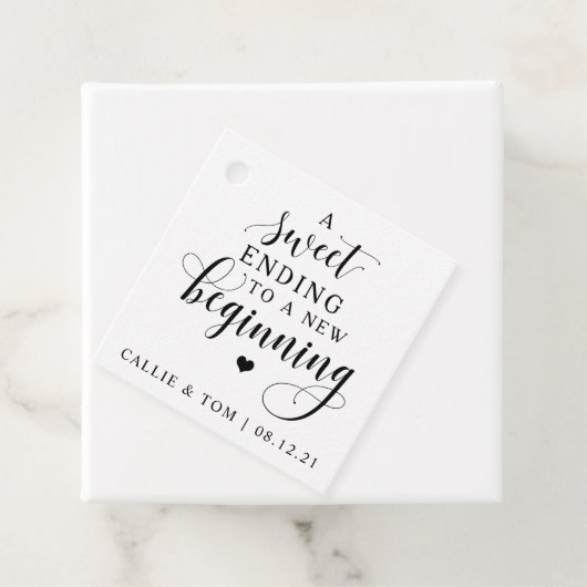甘い終わりに新しい始めの結婚式の引き出物ラベル フェイバータグ (インサイチュ)