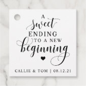 甘い終わりに新しい始めの結婚式の引き出物ラベル フェイバータグ (正面)