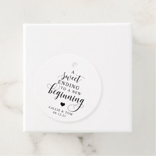 甘い終わりに新しい始めの結婚式の引き出物ラベル フェイバータグ (インサイチュ)
