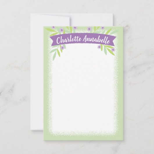 甘い緑と紫のフローラバナー文房具 招待状 (正面)