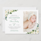 甘い緑のフローラベビーガール写真バプテスマ 招待状 (正面)