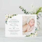 甘い緑のフローラベビーガール写真バプテスマ 招待状 (スタンド正面)