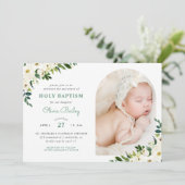 甘い緑のフローラベビーガール写真バプテスマ 招待状 (スタンド正面)
