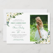 甘い緑のフローラ写真ファースト・コミュニオン 招待状 (正面)