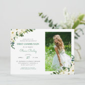 甘い緑のフローラ写真ファースト・コミュニオン 招待状 (スタンド正面)