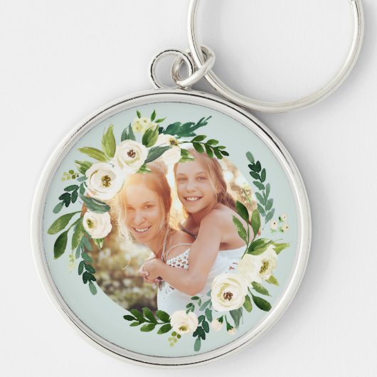 甘い緑のリース母の日の写真ギフト キーホルダー (正面)