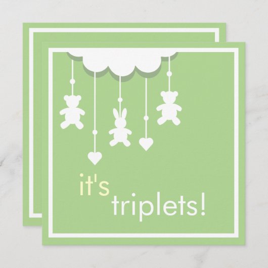 甘い緑の三重項のベビーシャワーの招待状 招待状 (正面/裏面)