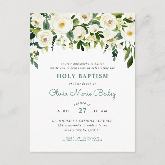 甘い緑の写真バプテスマ招待状はがき 案内ポストカード (正面)