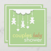 甘い緑の可動装置はベビーシャワーの招待状をつなぎます 招待状 (正面/裏面)