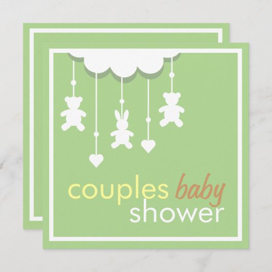 甘い緑の可動装置はベビーシャワーの招待状をつなぎます 招待状 (正面/裏面)