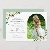 甘い緑の花の写真 初聖体拝領 招待状 (正面/裏面)