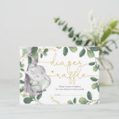 甘い緑の金ゴールド象ベビーおむつラッフル エンクロージャーカード (スタンド正面)