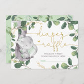 甘い緑の金ゴールド象ベビーおむつラッフル エンクロージャーカード (正面/裏面)