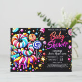 甘い編集可能キャンディワンダーランドベビーシャワー 招待状 (スタンド正面)