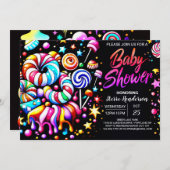 甘い編集可能キャンディワンダーランドベビーシャワー 招待状 (正面/裏面)