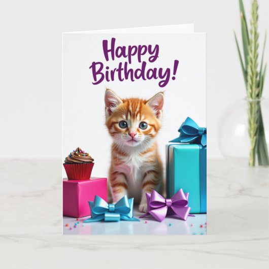 甘い縞模様の子猫の誕生日カード カード (正面)