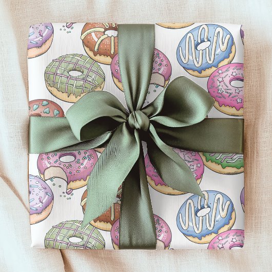 甘い美味しいドーナツカラフル食品デザートパターン ラッピングペーパー