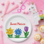 甘い自然ガーデンフラワーパープルイエローブルー ペーパープレート (パーティー)