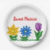 甘い自然ガーデンフラワーパープルイエローブルー ペーパープレート (正面)