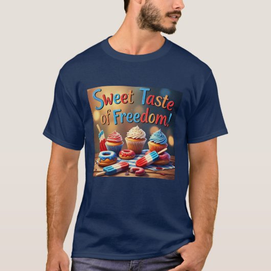 甘い自由の味デザート男性のTシャツ Tシャツ (正面)
