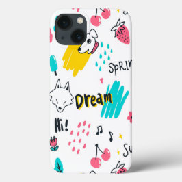 甘い色の手描き iPhone 13ケース