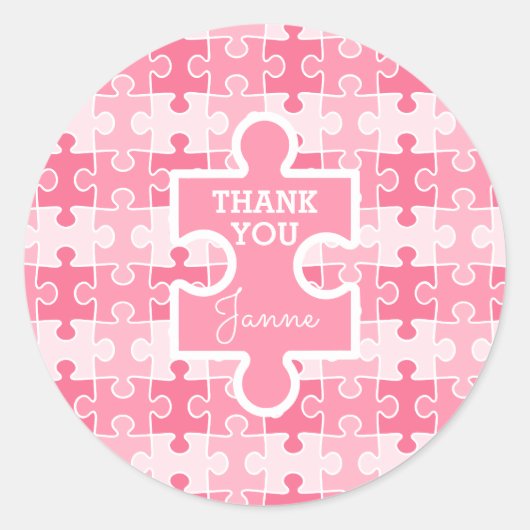 甘い色合いのピンクのパズル ラウンドシール (正面)