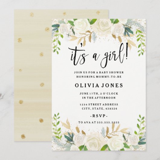 甘い花の女の子のベビーシャワー招待状 招待状 (正面/裏面)