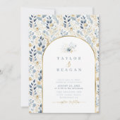 甘い花の模様ほこりっぽいブルー金ゴールドID1045 (正面)