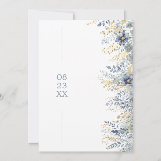 甘い花の模様ほこりっぽいブルー金ゴールドID1045 セーブザデート (裏面)