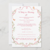 甘い花の水の色の赤エレガントちゃんシャワー 招待状 (正面)