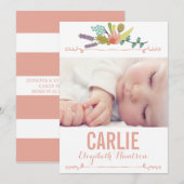 甘い花柄%PIPE%の誕生の発表 案内状 (正面/裏面)