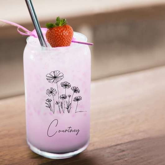 甘い花模様と名前をカスタムする ガラス缶