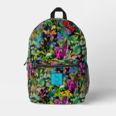 甘い花葉カラフルモノグラム模様 プリントバックパック (正面)