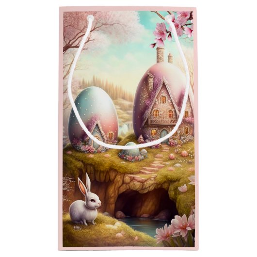 甘い芸術的ファンタジー卵とイースターバニー スモールペーパーバッグ (裏面)