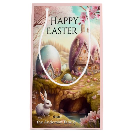 甘い芸術的ファンタジー卵とイースターバニー スモールペーパーバッグ (正面)