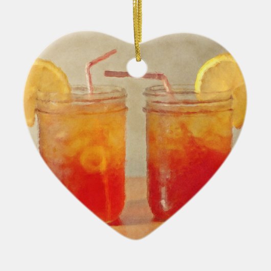 甘い茶の2つの南スタイルのメーソンジャーのための茶 セラミックオーナメント (正面)