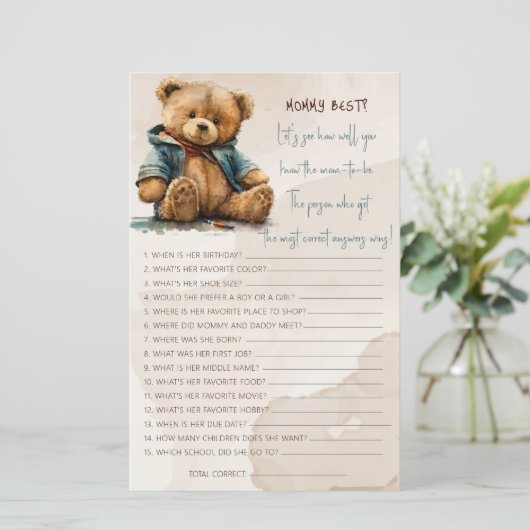 甘い茶色の水の色テディベア赤ちゃんシャワー (スタンド正面)